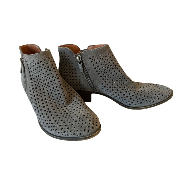 Lucky Brand Shoes - Lucky Brand Grey 6.5M Womens Perforated Suede Ankle Booties Chunky Wedge Heel